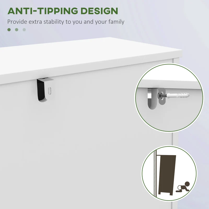 Narrow Shoe Storage, 3 Flip Drawers, Adjustable Shelves, Holds 12 Pairs, White