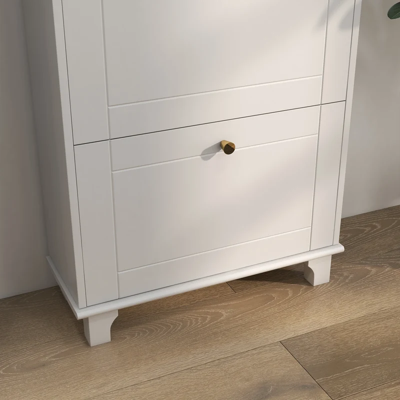 Narrow Shoe Storage, 3 Flip Drawers, Adjustable Shelves, Holds 12 Pairs, White