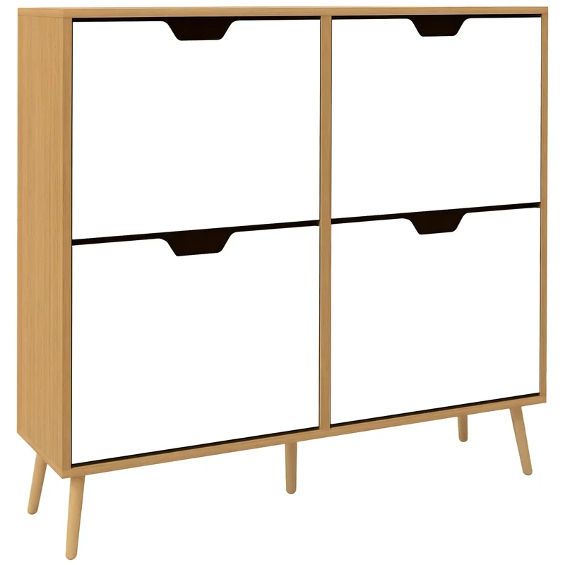 Shoe Storage Cabinet, 4 Flip Drawers, Adjustable Shelf, Holds 8-16 Pairs, Natural