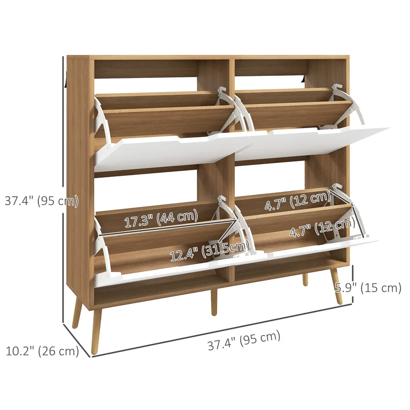 Shoe Storage Cabinet, 4 Flip Drawers, Adjustable Shelf, Holds 8-16 Pairs, Natural