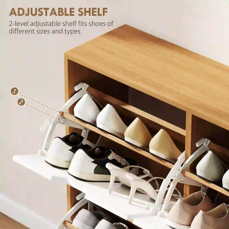 Shoe Storage Cabinet, 4 Flip Drawers, Adjustable Shelf, Holds 8-16 Pairs, Natural