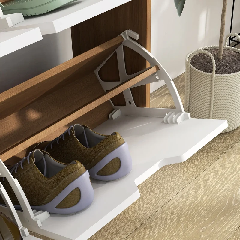 Shoe Storage Cabinet, 4 Flip Drawers, Adjustable Shelf, Holds 8-16 Pairs, Natural