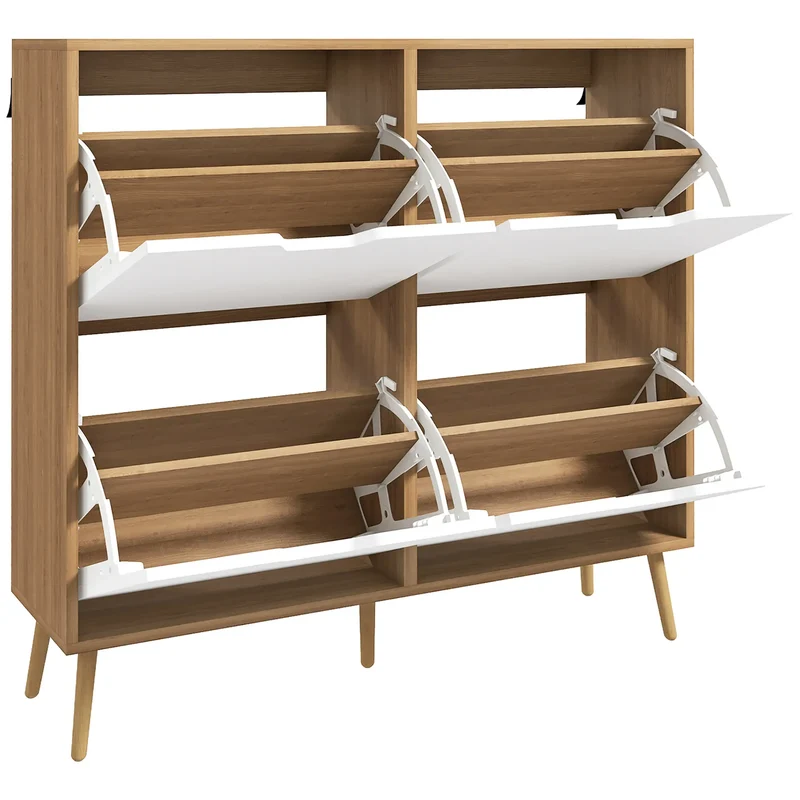 Shoe Storage Cabinet, 4 Flip Drawers, Adjustable Shelf, Holds 8-16 Pairs, Natural