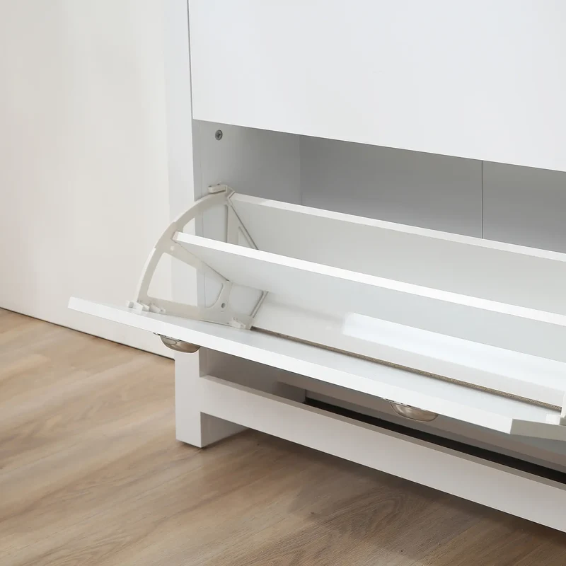 Entryway Shoe Cabinet, 2 Flip Drawers, Adjustable Shelves, 12 Pair, White