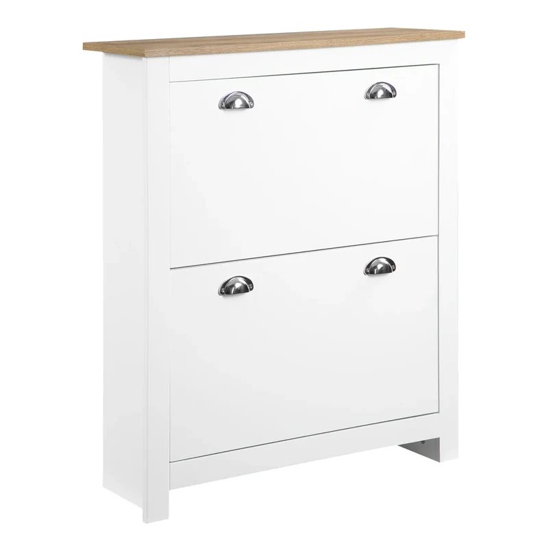 Entryway Shoe Cabinet, 2 Flip Drawers, Adjustable Shelves, 12 Pair, White