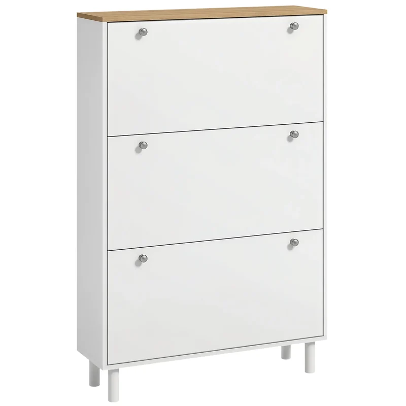 Shoe Storage, 3 Flip Drawers, Adjustable Shelves, 24 Pairs, White