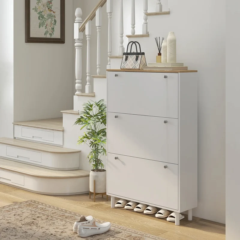 Shoe Storage, 3 Flip Drawers, Adjustable Shelves, 24 Pairs, White