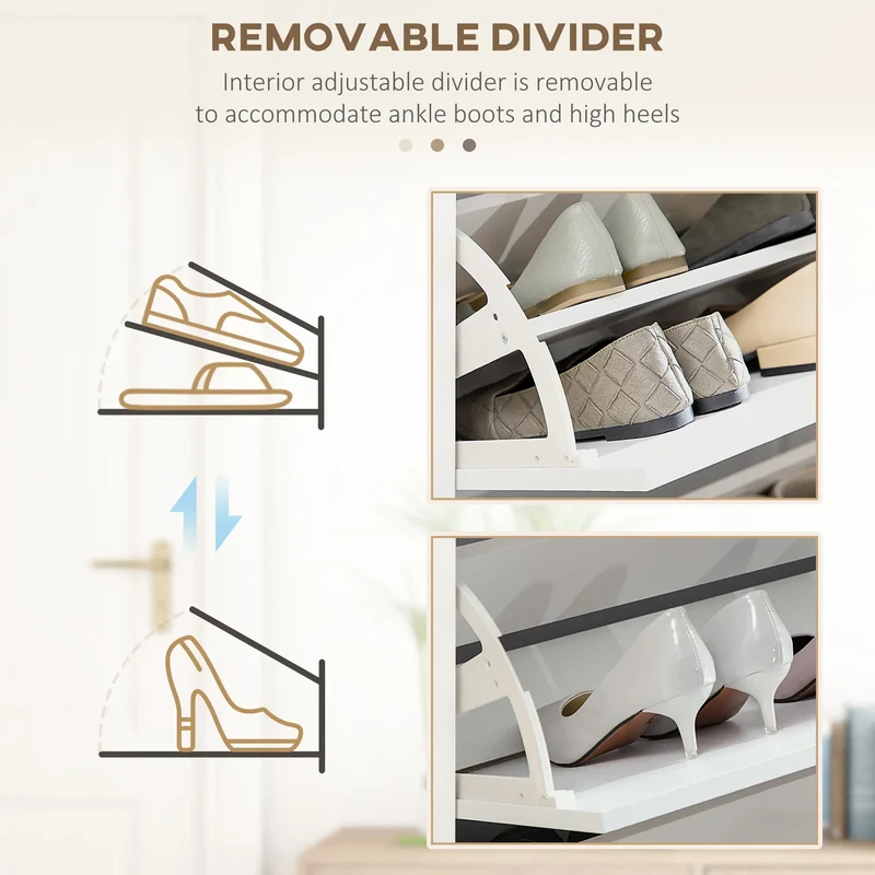 Shoe Storage, 3 Flip Drawers, Adjustable Shelves, 24 Pairs, White