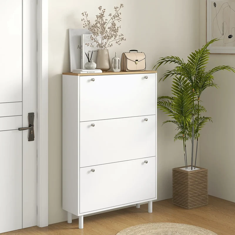 Shoe Storage, 3 Flip Drawers, Adjustable Shelves, 24 Pairs, White