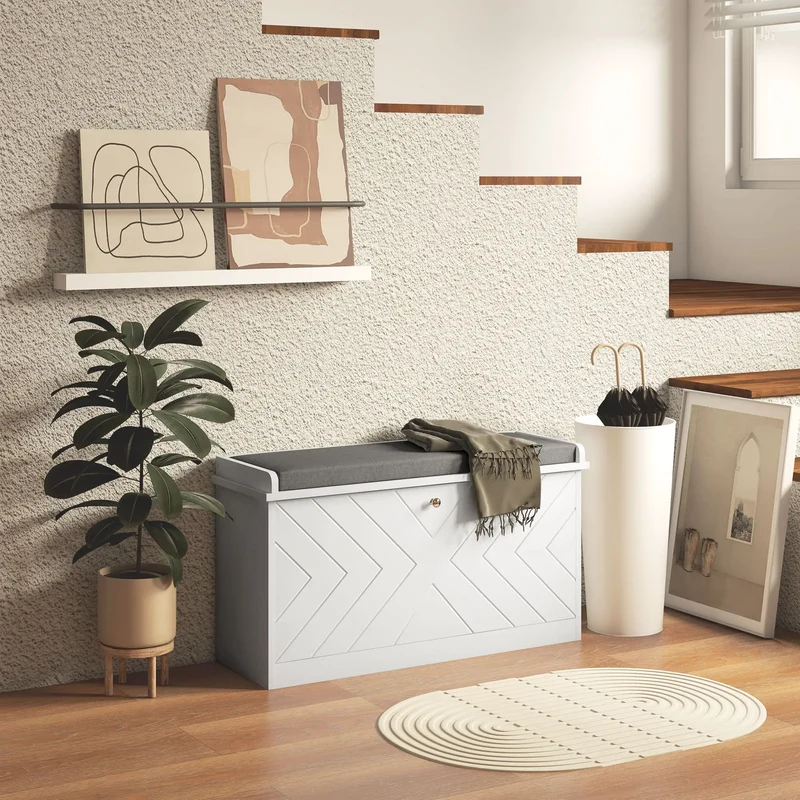 Shoe Storage Bench with Seat, Flip Drawer, Adjustable Shelf, Holds 8 Pairs