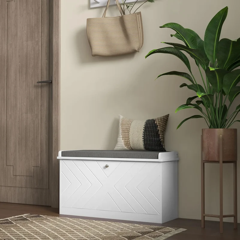 Shoe Storage Bench with Seat, Flip Drawer, Adjustable Shelf, Holds 8 Pairs