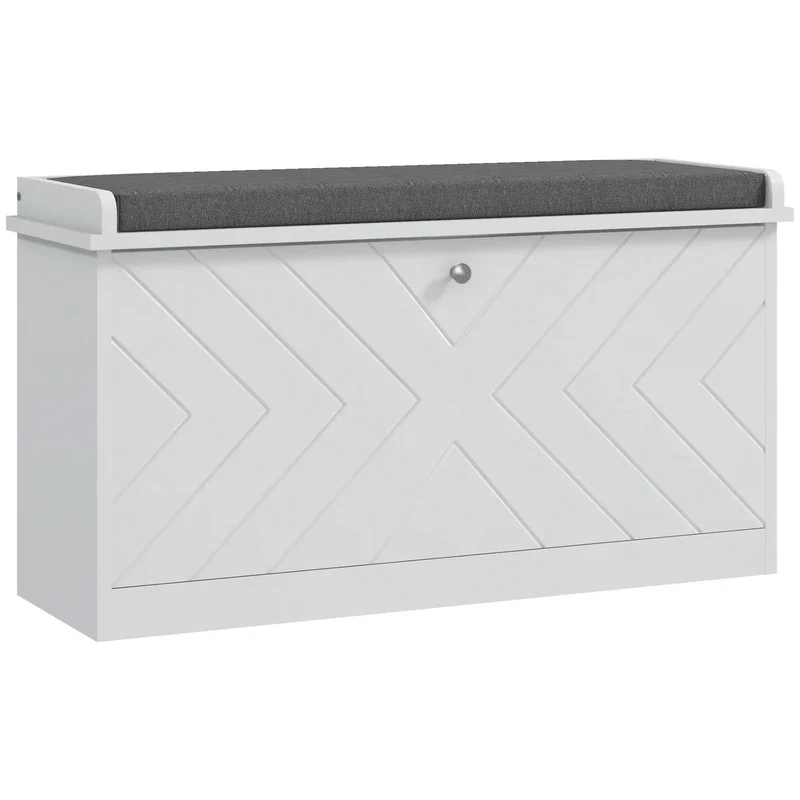 Shoe Storage Bench with Seat, Flip Drawer, Adjustable Shelf, Holds 8 Pairs