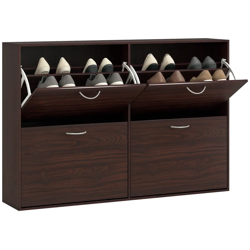 Flip Down Shoe Storage, Wooden Cabinet, 4 Drawer Organizer, Brown