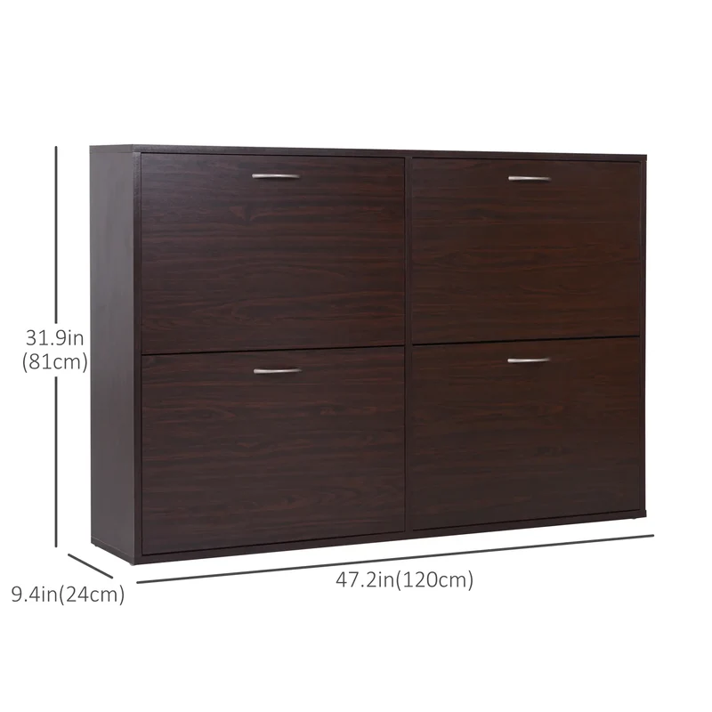 Flip Down Shoe Storage, Wooden Cabinet, 4 Drawer Organizer, Brown