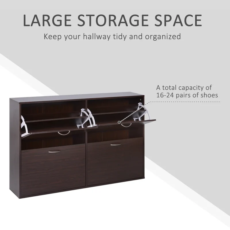 Flip Down Shoe Storage, Wooden Cabinet, 4 Drawer Organizer, Brown