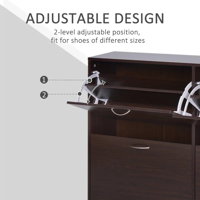 Flip Down Shoe Storage, Wooden Cabinet, 4 Drawer Organizer, Brown