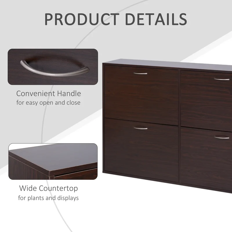Flip Down Shoe Storage, Wooden Cabinet, 4 Drawer Organizer, Brown