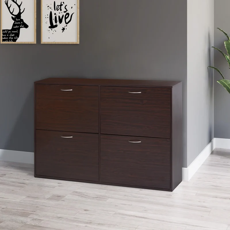 Flip Down Shoe Storage, Wooden Cabinet, 4 Drawer Organizer, Brown