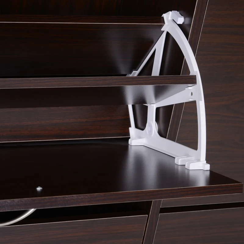 Flip Down Shoe Storage, Wooden Cabinet, 4 Drawer Organizer, Brown
