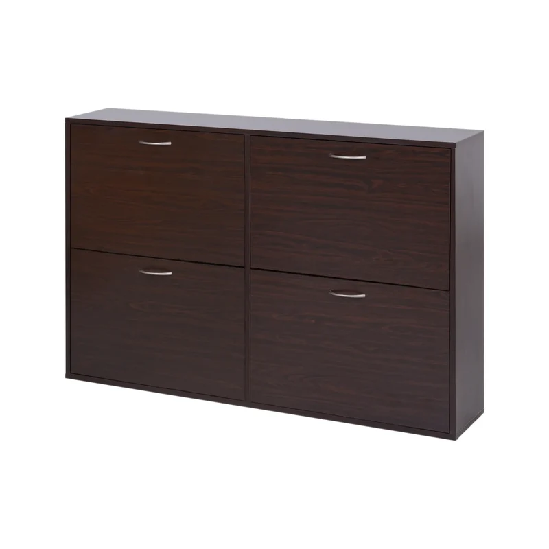 Flip Down Shoe Storage, Wooden Cabinet, 4 Drawer Organizer, Brown