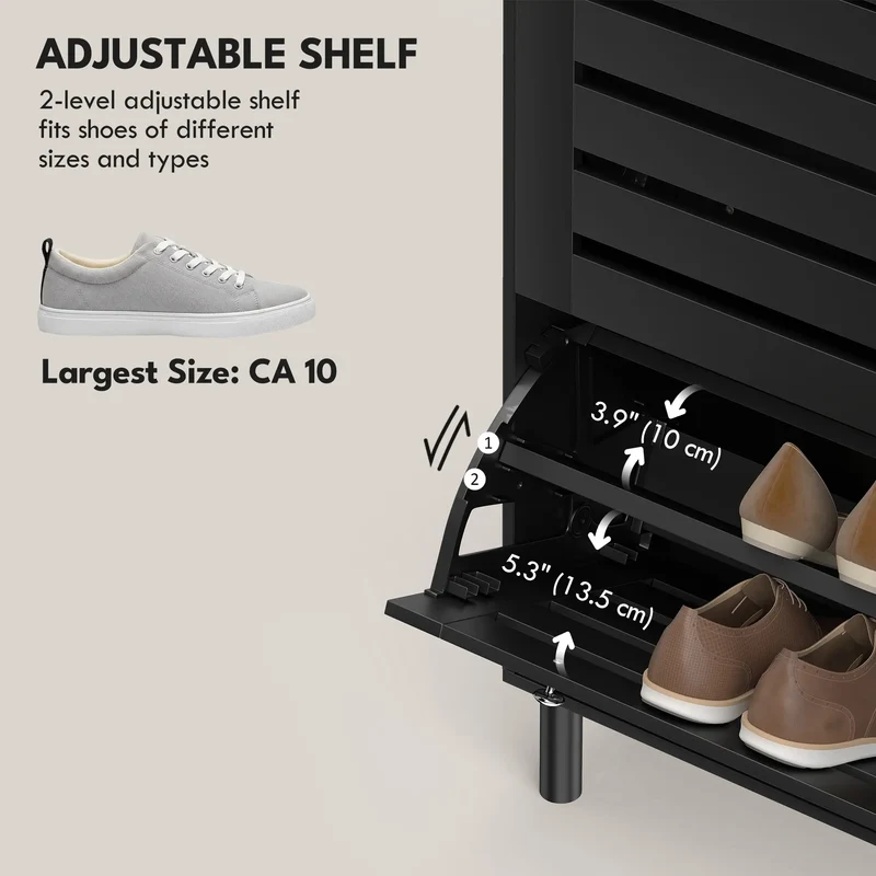 Narrow Shoe Storage Cabinet, 3 Flip Drawers, Adjustable Shelves, 24 Pairs, Black