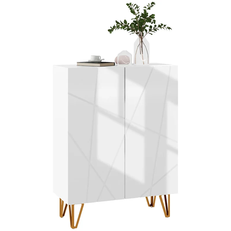 Narrow Shoe Storage Cabinet, Adjustable Shelves, 15-20 Pairs, High Gloss White