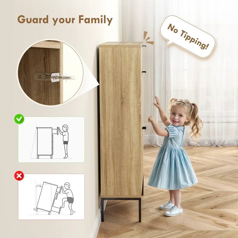 Narrow Shoe Storage Cabinet, Flip Drawers, Adjustable Shelves, Holds 8 Pairs, Oak