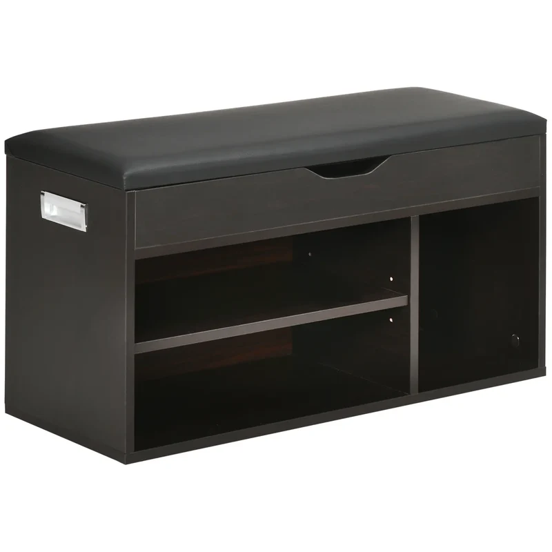 Shoe Bench with Padded Cushion, Hidden Storage, Black