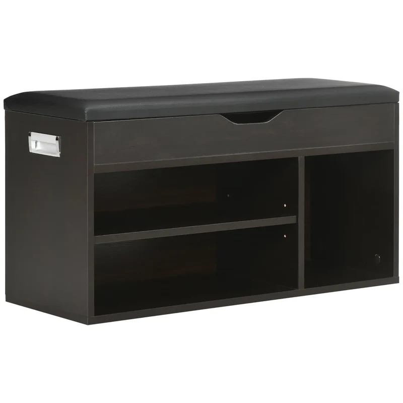 Shoe Bench with Padded Cushion, Hidden Storage, Black