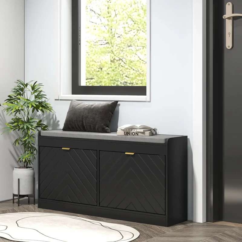 Shoe Storage Bench with Seat, 2 Flip Drawers, 4 Vents, Holds 8 Pairs