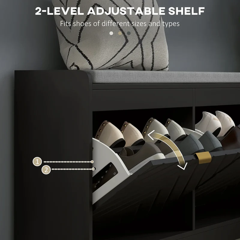 Shoe Storage Bench with Seat, 2 Flip Drawers, 4 Vents, Holds 8 Pairs