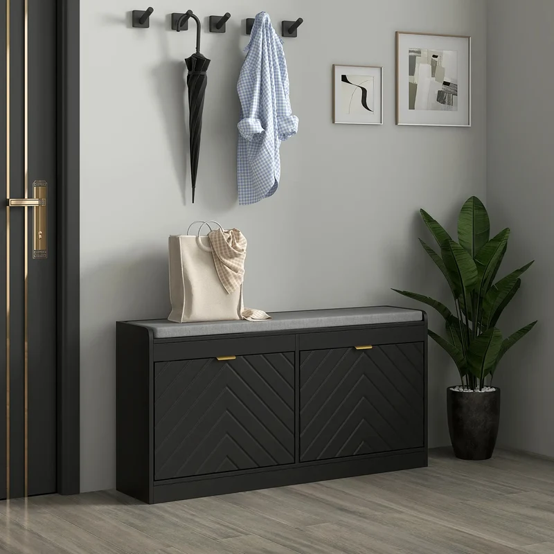 Shoe Storage Bench with Seat, 2 Flip Drawers, 4 Vents, Holds 8 Pairs