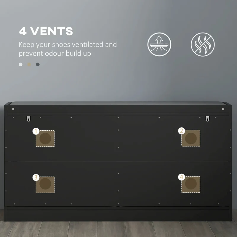 Shoe Storage Bench with Seat, 2 Flip Drawers, 4 Vents, Holds 8 Pairs