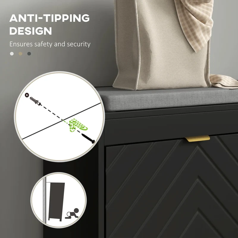 Shoe Storage Bench with Seat, 2 Flip Drawers, 4 Vents, Holds 8 Pairs