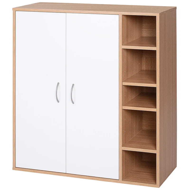 35.5" Shoe Cabinet, 3-Tier Adjustable Shelves, 5 Open Cubes, Natural