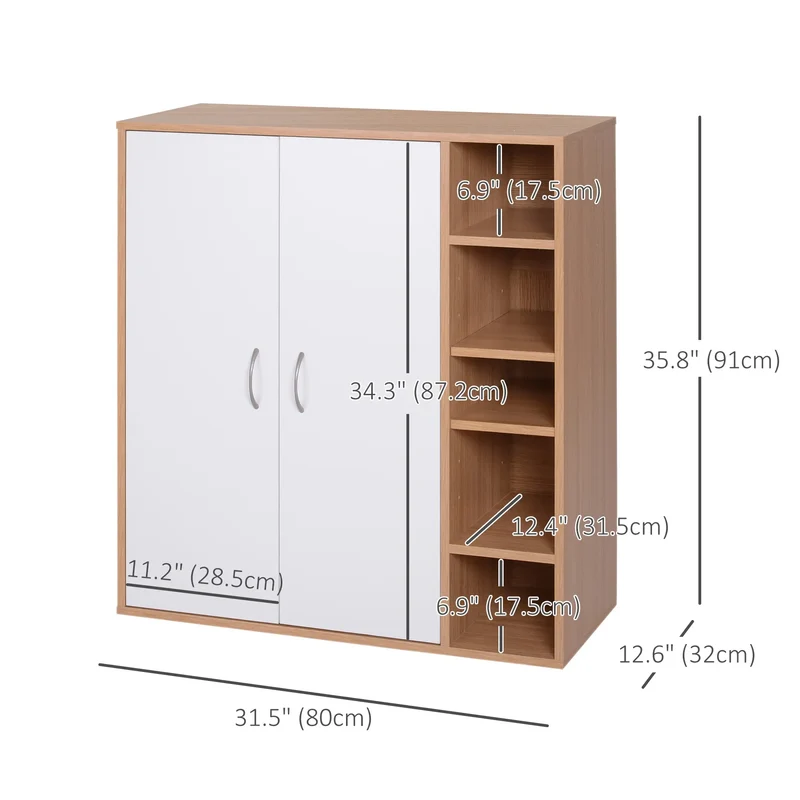 35.5" Shoe Cabinet, 3-Tier Adjustable Shelves, 5 Open Cubes, Natural