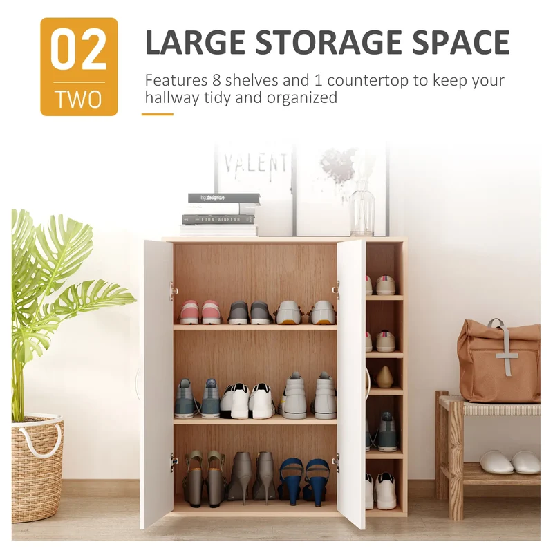 35.5" Shoe Cabinet, 3-Tier Adjustable Shelves, 5 Open Cubes, Natural