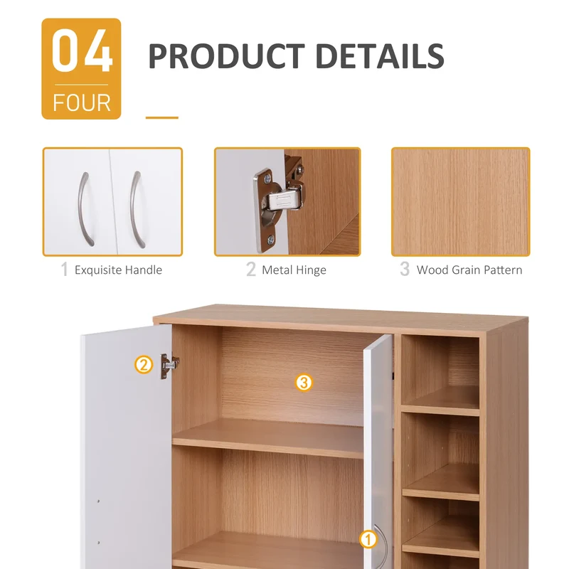 35.5" Shoe Cabinet, 3-Tier Adjustable Shelves, 5 Open Cubes, Natural
