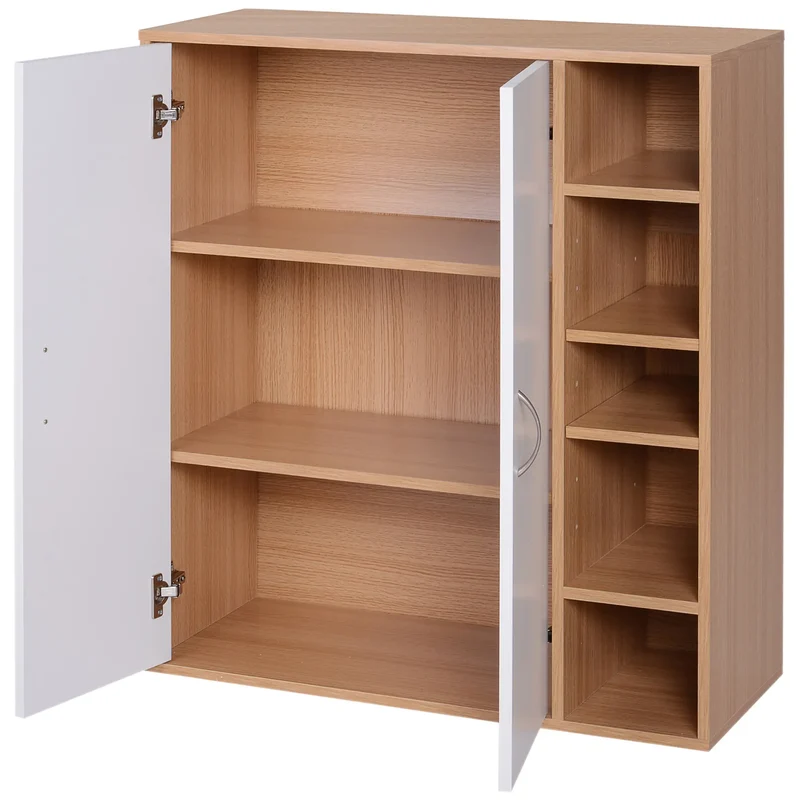 35.5" Shoe Cabinet, 3-Tier Adjustable Shelves, 5 Open Cubes, Natural