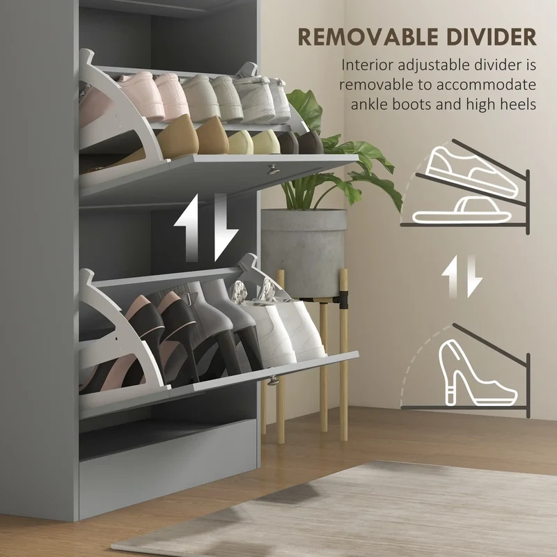Modern Shoe Storage, 3 Flip Drawers, Adjustable Shelves, 18 Pairs, Grey