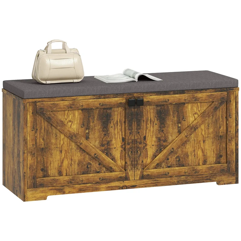 Shoe Storage Bench with Padded Seat, 8 Pairs, Rustic Brown, Brown