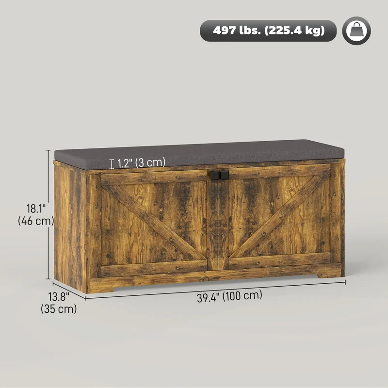 Shoe Storage Bench with Padded Seat, 8 Pairs, Rustic Brown, Brown