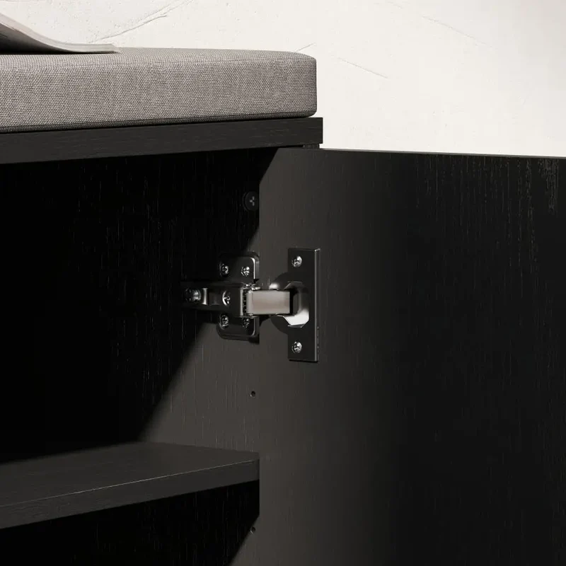 Shoe Storage Bench with Padded Seat, Entryway Bench, 8 Pairs, Black Wood Grain, Black