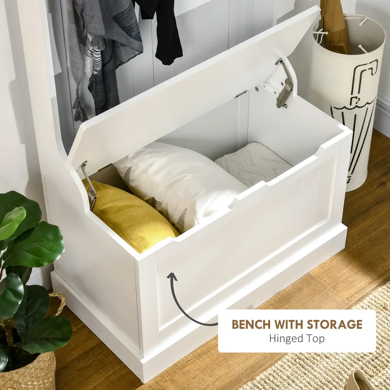 3-In-1 Hall Tree, Coat Rack, Shoe Storage, Bench Seat, Entryway Bench, 4 Hooks