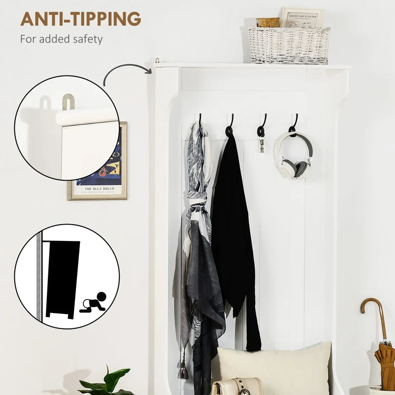 3-In-1 Hall Tree, Coat Rack, Shoe Storage, Bench Seat, Entryway Bench, 4 Hooks