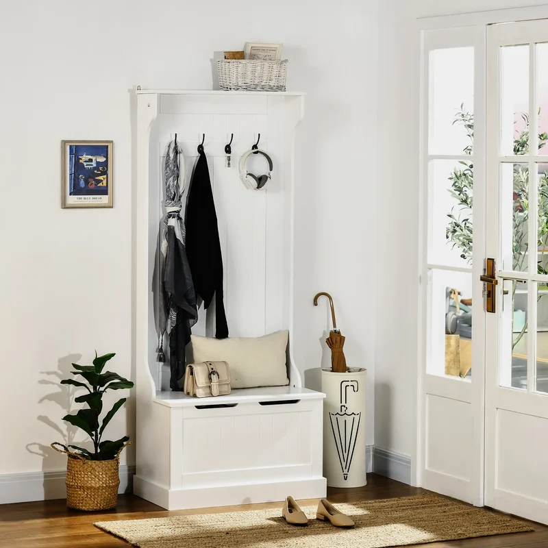 3-In-1 Hall Tree, Coat Rack, Shoe Storage, Bench Seat, Entryway Bench, 4 Hooks
