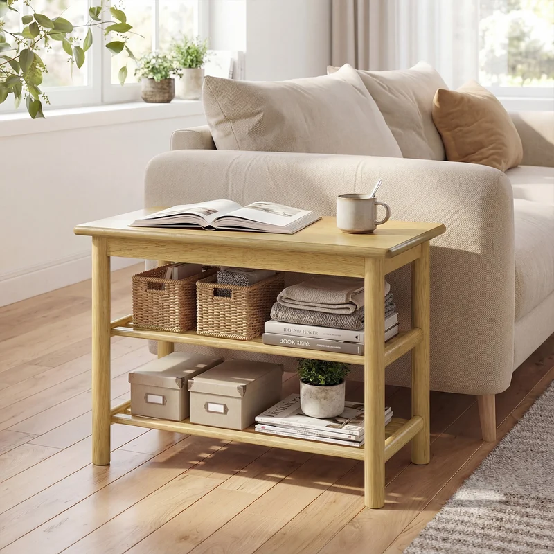Shoe Rack Bench, 3-Tier Rubberwood, Natural