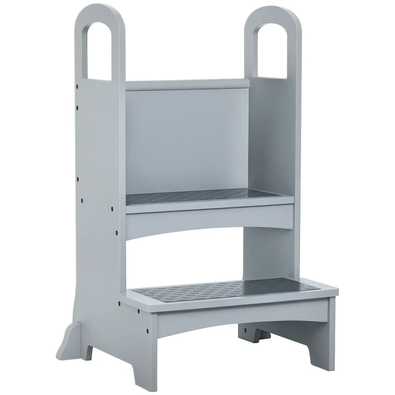 2 Step Stool with Support Handles, Non-Slip Pad, Grey