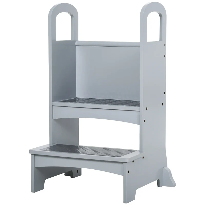2 Step Stool with Support Handles, Non-Slip Pad, Grey