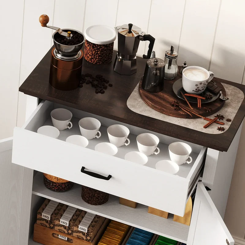 30" Buffet Cabinet, Farmhouse Sideboard, 1.2" Thick Top, White